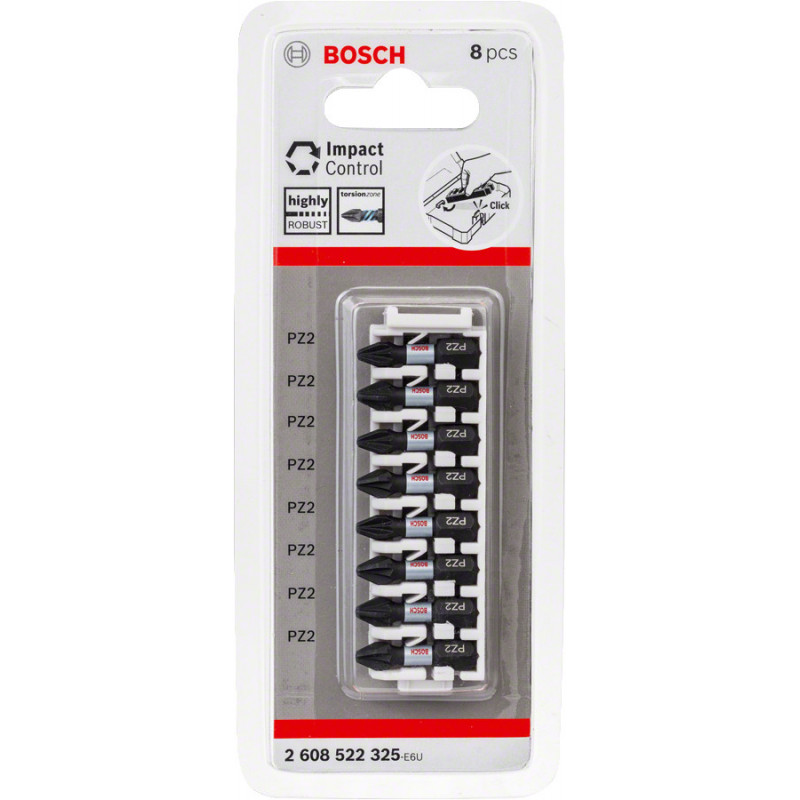 Kit 8 Embouts de vissage qualité Impact 8xPZ2 25mm - BOSCH | 2 608 522 325