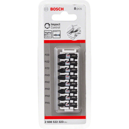 Kit 8 Embouts de vissage qualité Impact PH1 3xPH2 PH3 2xPZ2 PZ3 25mm - BOSCH | 2 608 522 323