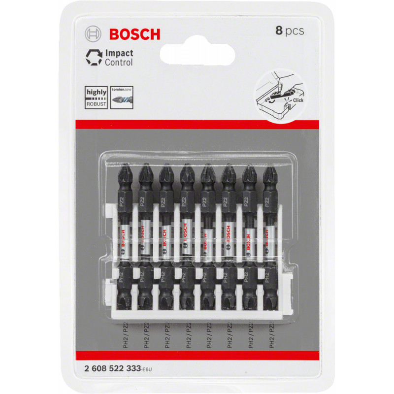 Kit 8 Embouts de vissage qualité Impact double tête 8xPH2-PZ2 65mm - BOSCH | 2 608 522 333