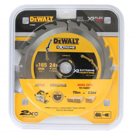 Lame de Scie Circulaire Plongeante XR Runtime, 165X20mm 24 dents - Dewalt | DT99560