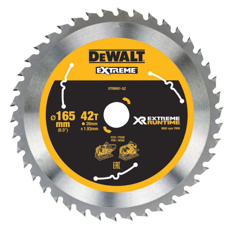 Lame de Scie Circulaire Plongeante XR Runtime, 165X20mm 42 Dents - Dewalt | DT99561