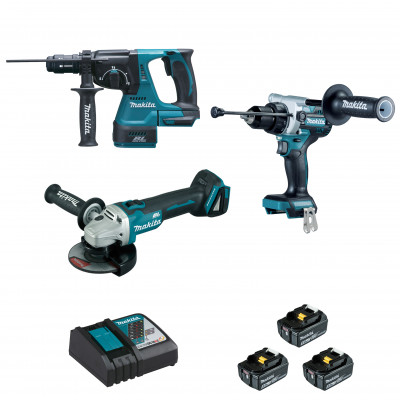 ENSEMBLE DE 3 MACHINES - Meuleuse - Perceuse vis - Perfo-buri + Pack énérgie - Makita | DLX3157TJ