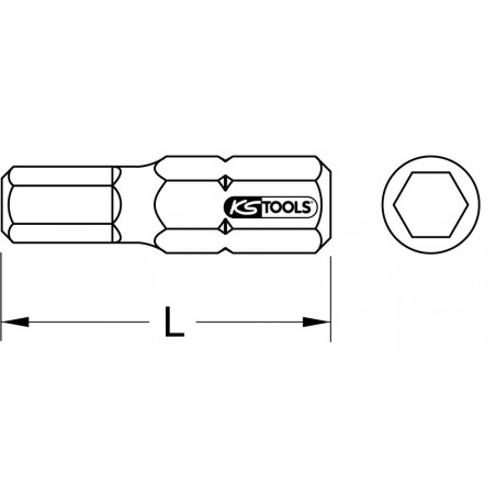 Boîte de 5 embouts de vissage 6 pans, L.25 mm - 1/4'' - 6 mm KS Tools | 911.2265