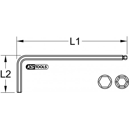 Clé mâle 6 pans à tête sphérique extra-longue, 12 mm KS Tools | 151.3112
