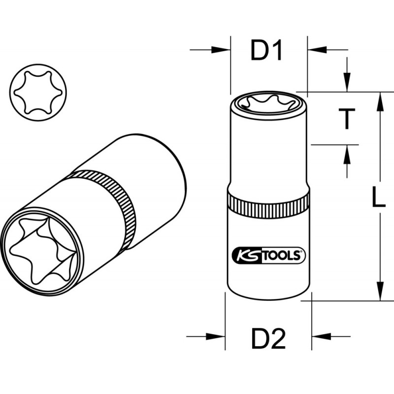 Douille ULTIMATE TORX 3/8", E6 - L. 28 mm - KS Tools | 922.4014