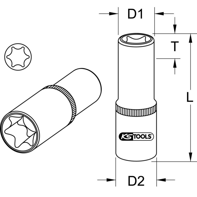 Douille longue TORX ULTIMATE 1/2", L. 75mm - E10 - KS Tools | 922.1379