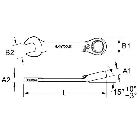 Clé mixte courte à cliquet réversible GEARplus®, 15 mm KS Tools | 503.4638