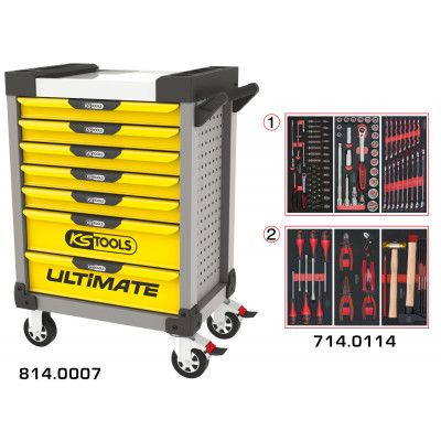 Servante PEARLline jaune et gris 7 tiroirs équipée de 114 outils - KS Tools | 814.7114