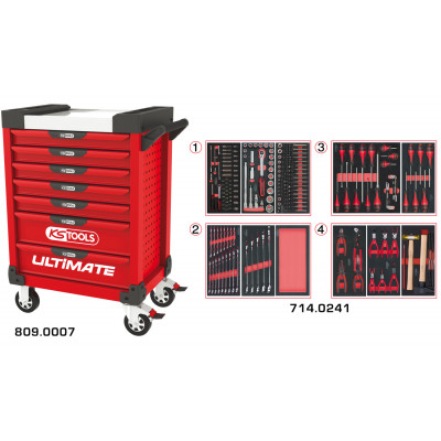 Servante PEARLline rouge 7 tiroirs équipée de 241 outils - KS Tools | 809.7241