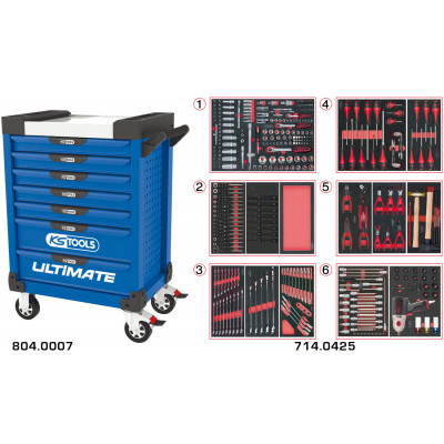 Servante PEARLline bleue 7 tiroirs équipée de 429 outils - KS Tools | 804.7425