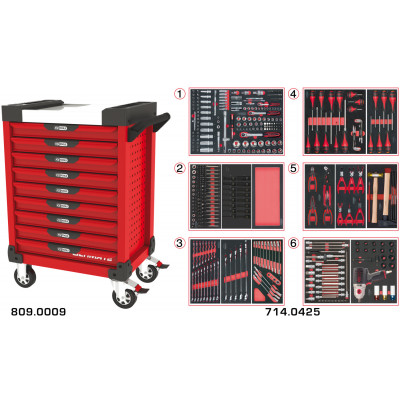 Servante PEARLline rouge 9 tiroirs équipée de 429 outils - KS Tools | 809.9425