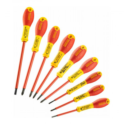 TOURNEVIS ISOLES 1000V ELECTRICIEN + PHILLIPS + POZI + TESTEUR - 10 PIÈCES  STANLEY FATMAX | FMHT62573-0