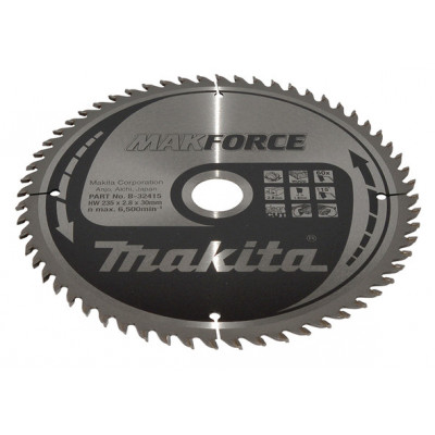 Lames carbures MakForce, pour bois, pour scies circulaires Ø 235mm, Alésage 30mm , dents 60, Ang. croch. 15 ° Makita | B-32415