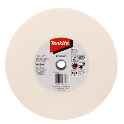 Meules pour touret GB801 Type WA60, Ø 205mm, Largeur 19mm, Alésage 15,88mm, Vitesse max 3730 tr/min Makita | B-51960