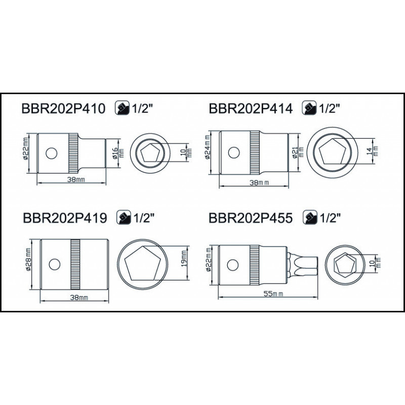 DOUILLE PENTAGONALE 1/2 19 - Bahco | BBR202P419