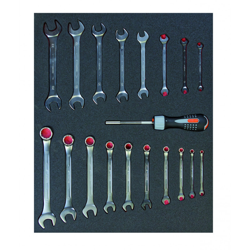 Jeu de clés mixtes et de clés à fourche doubles, module mousse 3/3 Fit&Go - 19 pcs - Bahco | FF1A02