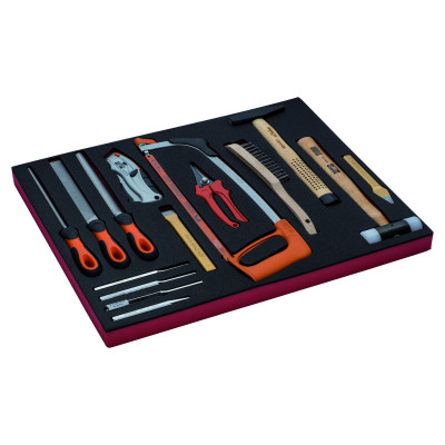 Jeu d'outils de frappe/limes avec monture de scie à métaux, module mousse 3/3 Fit&Go - 15 pcs - Bahco | FF1A07