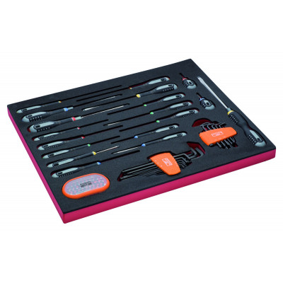 Jeu de tournevis/clés mâles/embouts, module mousse 3/3 Fit&Go - 66 pcs - Bahco | FF1A1005