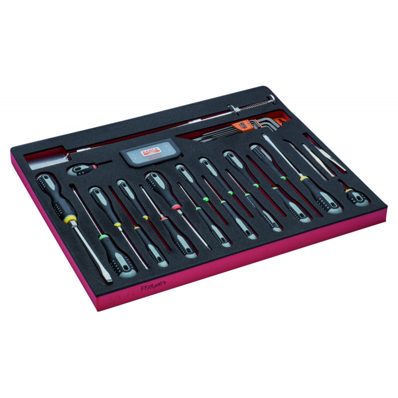 Jeu de tournevis/clés mâles/embouts, module mousse 3/3 Fit&Go - 63 pcs - Bahco | FF1A1007