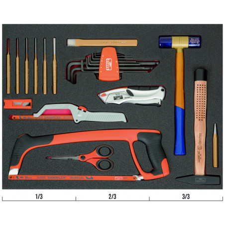 Kit d'outils de frappe/coupe mélangés, module mousse 3/3 Fit&Go - 16 pcs - Bahco | FF1A138