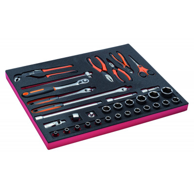 Jeu de pinces/douilles 1/2", module mousse 3/3 Fit&Go - 34 pcs - Bahco | FF1A146