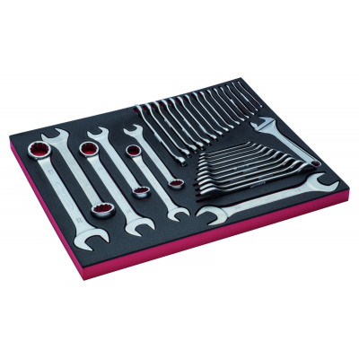 Jeu de clés à molette/mixtes/à fourche doubles, module mousse 3/3 Fit&Go - 33 pcs - Bahco | FF1A19