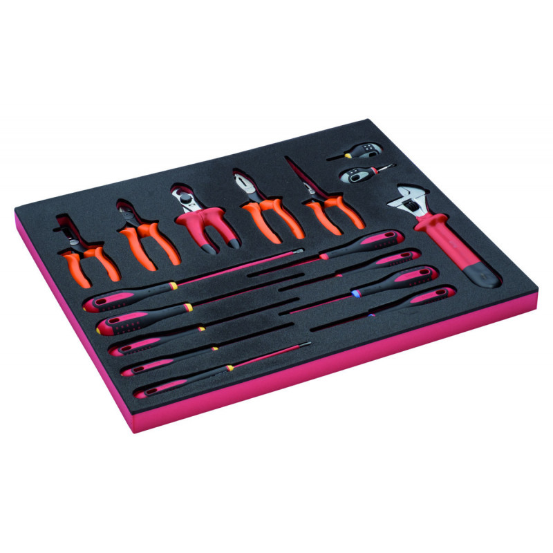 Jeu de clés/pinces/tournevis isolés, module mousse 3/3 Fit&Go - 17 pcs - Bahco | FF1A5009