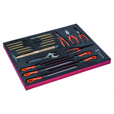 Kit d'outils clés à molette/outils de frappe/limes/pinces, module mousse 3/3 Fit&Go - 22 pcs - Bahco | FF1A5010