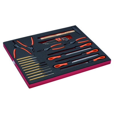 Jeu de limes/outils de frappe/pinces à circlips/clé 6 pans, module mousse 3/3 Fit&Go - 30 pcs - Bahco | FF1A68