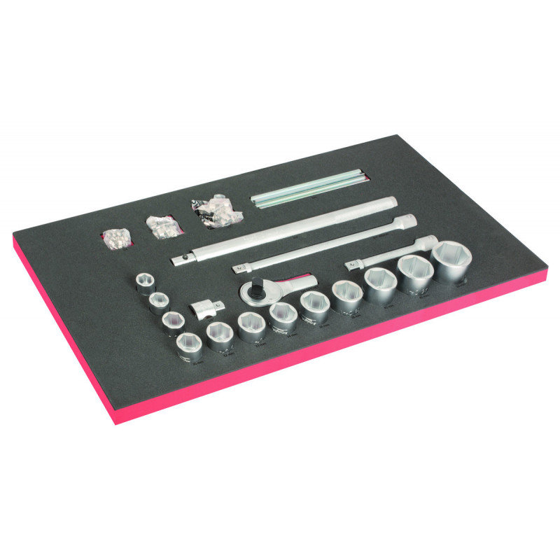 Module mousse pour servante 40",  clips en métal pour douilles 1/4", 3/8", 1/2" & 3/4" - 104 Pcs - Bahco | FF1B11LM
