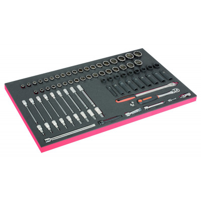 Module mousse pour servante 40", douilles 1/2" dimensions métriques et pouces - 76 Pcs - Bahco | FF1B02LM