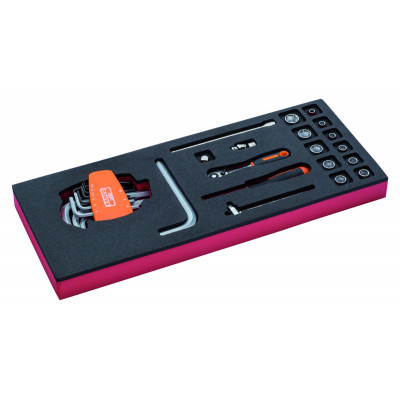 Jeu de douilles 1/4" et cliquets, module mousse 1/3 Fit&Go - 19 pcs - Bahco | FF1E2003