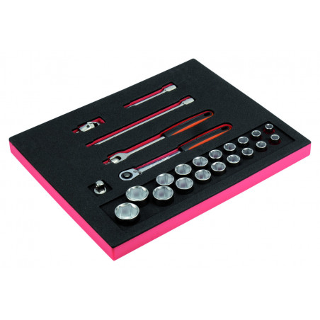 Jeu de douilles 1/2" et cliquets, module mousse 2/3 Fit&Go - 24 pcs - Bahco | FF1F2202