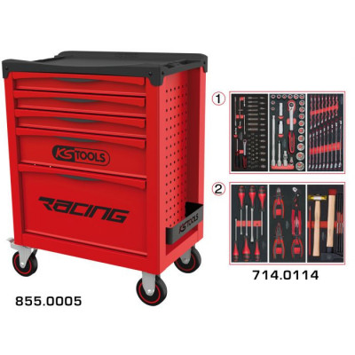 Servante RACING 5 tiroirs équipée de 114 outils - KSTools | 855.5114