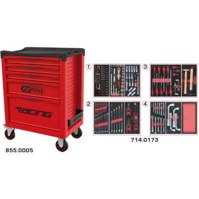 Servante RACING 5 tiroirs équipée de 173 outils - KSTools | 855.5173