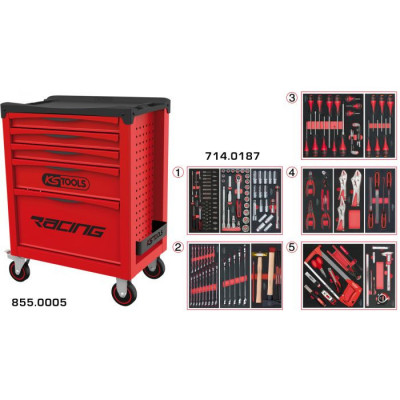Servante RACING 5 tiroirs équipée de 187 outils - KSTools | 855.5186