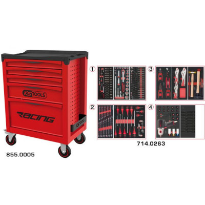 Servante RACING 5 tiroirs équipée de 263 outils - KSTools | 855.5263