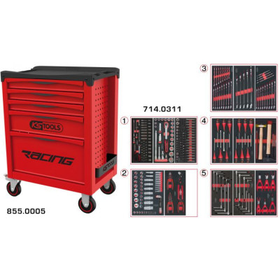 Servante RACING 5 tiroirs équipée de 311 outils - KSTools | 855.5311