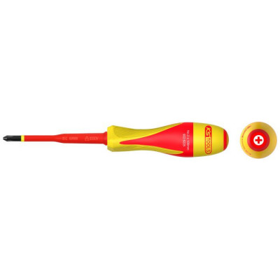 Tournevis PHILLIPS® bi-matière isolé 1000V, PH2 pour borniers électriques - KSTools | 922.6225