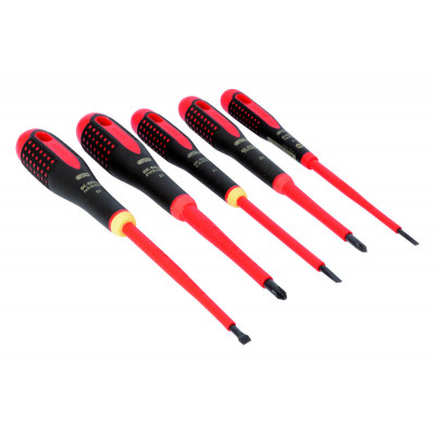 Jeu de tournevis ERGO™ isolés VDE pour vis à fente et Phillips avec manche tri-matière - 5 pcs Bahco | BE-9881S