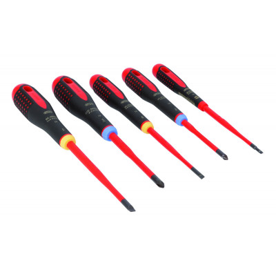 Jeu de tournevis ERGO™ Slim isolés VDE pour vis à fente et Pozidriv avec manche tri-matière - 5 pcs Bahco | BE-9882SL