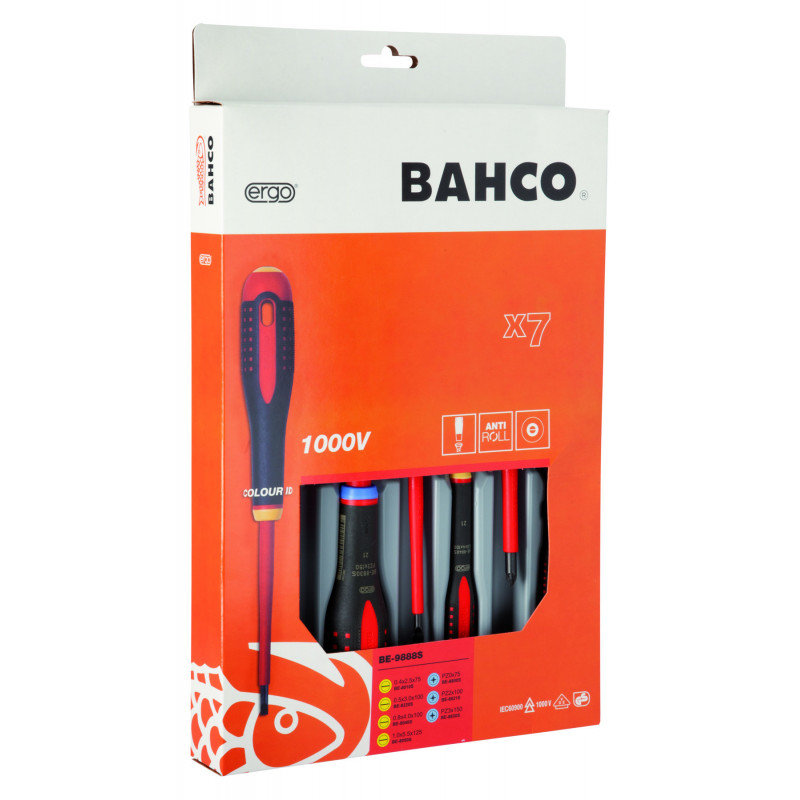 Jeu de tournevis ERGO™ isolés VDE avec manche tri-matière - 7 pcs Bahco | BE-9888S