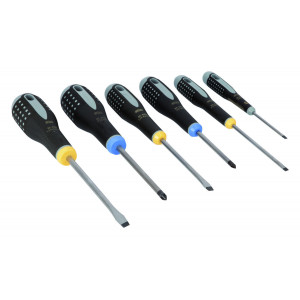 Jeu de tournevis à fente/Pozidriv ERGO™ avec poignée en caoutchouc - 6 pcs Bahco | BE-9882