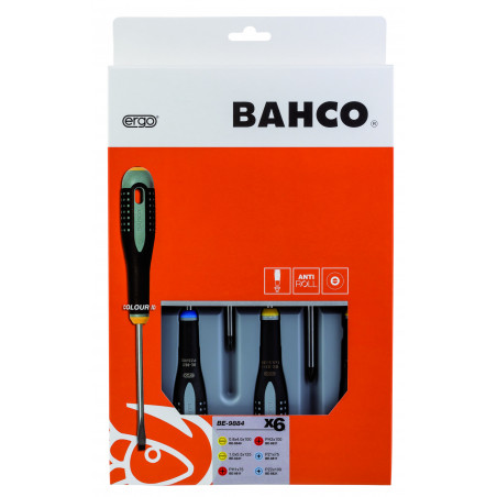 Jeu de tournevis vis à fente ERGO™/Phillips/Pozidriv avec poignée en caoutchouc - 6 pcs Bahco | BE-9884