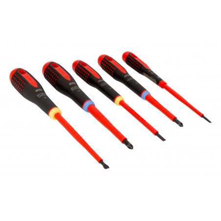 Jeu de tournevis ERGO™ isolés VDE pour vis à fente et Pozidriv avec manche tri-matière - 5 pcs Bahco | BE-9882S