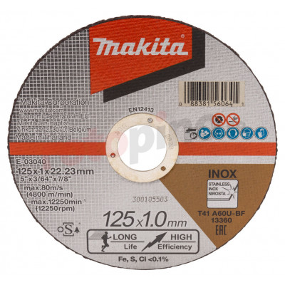 Disques à tronçonner métal pour meuleuse Ø 125mm, Alésage 22,23mm, Epaisseur 1mm, (A) 60 T Makita | E-03040