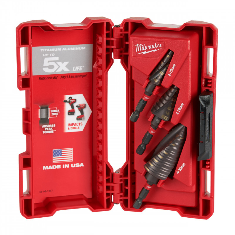 COFFRET FORET ETAGES SHOCKWAVE 3 PCS Diam.SHW STEP DRILL SET (3PC), 1/4" HEX - Milwaukee | 48899266