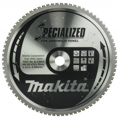 Lames carbures Specialized Panneaux sandwichs, pour scies circulaires Ø Lame 355mm, Alésage 30mm, dents 80 Makita | B-33607