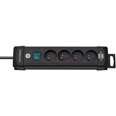 Multiprise Premium Plus 4 prises avec interrupteur, noire, 1,8m H05VV-F 3G1,5 - Brennenstuhl | 1390001064