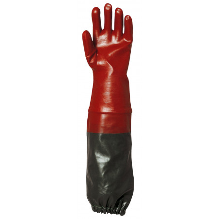 Gants EUROCHEM 3669, coton PVC rouge, manchette extra-longue PVC vert, élastique, Longueur 65cm - COVERGUARD | MO3669